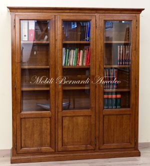 Libreria classica da studio o soggiorno in legno di noce con 3 ante